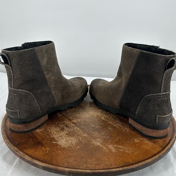 Sorel Boots Womens 8 Emelie Zip Booties Waterproof Brown Leather Suede - Picture 6 of 10